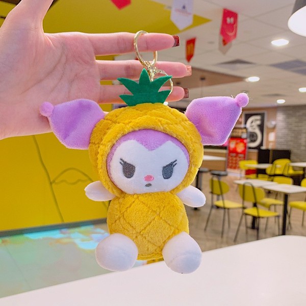 Tegneserie Kuromi dukke skoletaske vedhæng dukke plys legetøj par nøglering taske vedhæng Plush pineapple pet-Kulomi 11cm (with keychain)