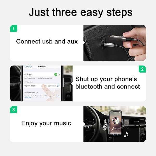 Bluetooth Aux -sovitin Bluetooth-autovastaanotin USB Handsfree -autosarja Audiovastaanotin sisäänrakennetulla mikrofonilla autokaiuttimille ja kotiteatterille