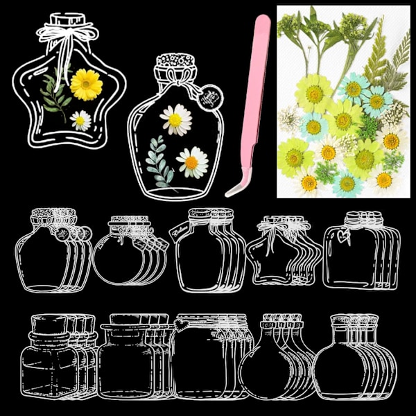 Tørrede Blomster Bogmærke Sæt - 40 Transparente DIY Blomster Bogmærker til Børn, Studenterhåndværk Green