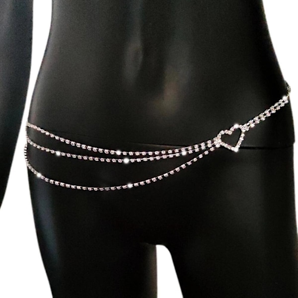 Lager Midjekedja Strass Magkedjor Bälte Sommar Strandkläder Kristall Kroppssmycken för Kvinnor och Flickor (Silver) - Perfet
