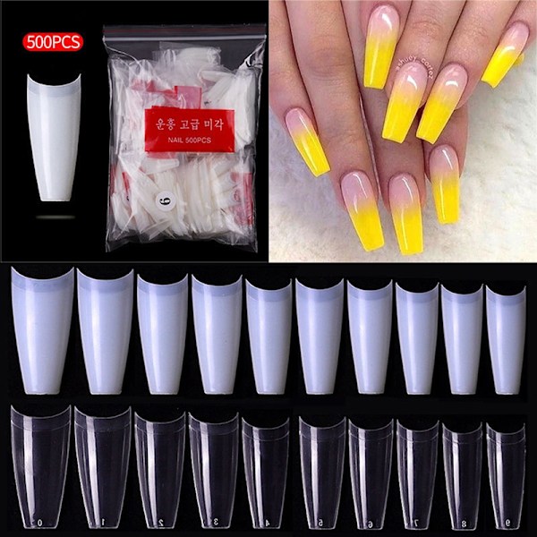 500 stk. Franske T-formede falske akryl negle kunst tips UV falske negle - Perfekt Transparent