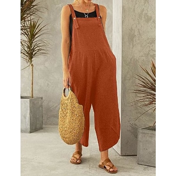 IC Dame Casual Løse Lange Smækbukser Jumpsuits med Brede Ben Baggy Bomuldsbukser Overalls med Lommer PZG{hh}