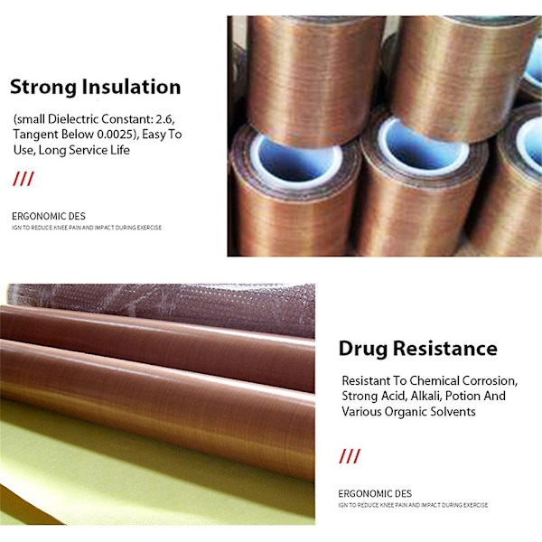 PTFE Teflon tape med lim, Hitemp isolert vakuumforsegling, lav friksjon 50MMX10M