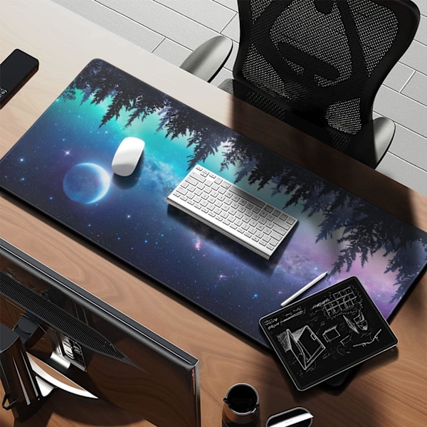 Galaxy Stor Musemåtte, Skrivebordsmåtte med Skridsikker Base, Udstrakt Musemåtte XXL, Tastatur Musemåtte, Skrivebordsmåtte Ovenpå Skrivebordet (90x40 cm)