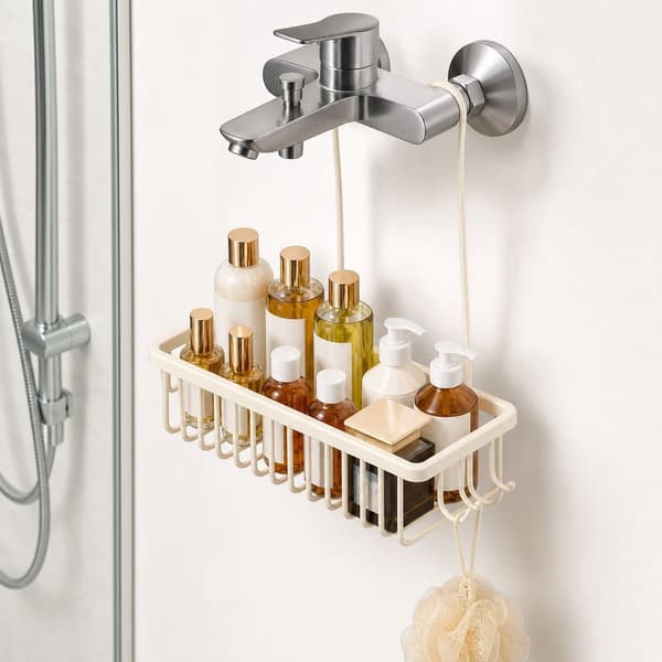 Brusekurv 30 cm Cremhvid Rustfrit Stål, Rustfri Organizer til Badeværelses Glasvægge Cream White