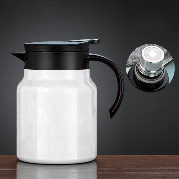 Rustfri stål tekande med si og låg, isoleret til løs te, blomstrende blomst, 800 ml, hvid