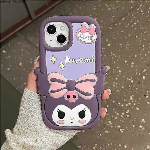 Tecknad 3D Sanrio Kuromi Silikon Mjukt Mobilskal för iPhone 14 13 12 11 Pro Max 14 Pro Anti-fall Baksida Flicka a1 For iphone12 pro max