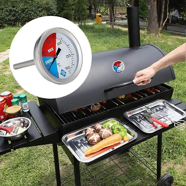 Røyktermometer i rustfritt stål - Opptil 300C - For alle griller, røykeovner, røykere og grillvogner - Analog - Grilltilbehør