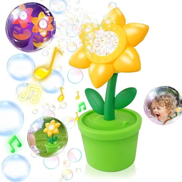 Bubbelmaskin solrosor, LED-lampor, uppladdningsbar, musik, portabel bubbelmaskin för barn, 20 000 bubblor/min.{F2}