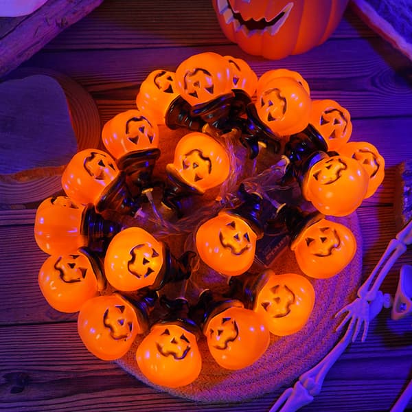 Halloween Græskar Lyskæde Med Hatte Og Spøgelsesansigter LED Indendørs Udendørs Dekorativ Belysning Til Fest Mixed pattern style 3m 20-light bulb - battery-operated