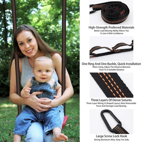 2 pcs. - Hammock Straps - 2 m - Adjustable Hammock Straps - Swing Suspension - Tree Swing Straps