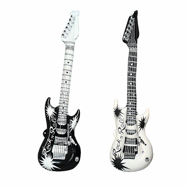 2x Vit Svart Uppblåsbar Gitarr Disco Uppblåsbar Kostymfest Rekvisita Musikalisk{HH}