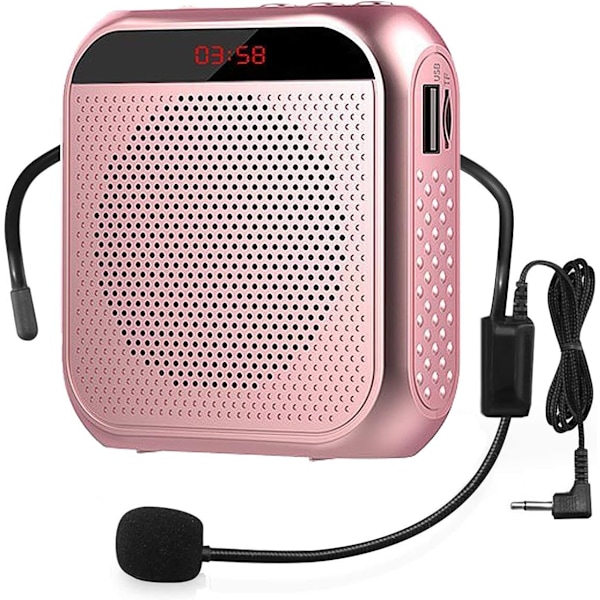 Bærbar høyttalerforsterker med trådløs mikrofon, oppladbar høyttalerforsterker (Rose Gold)