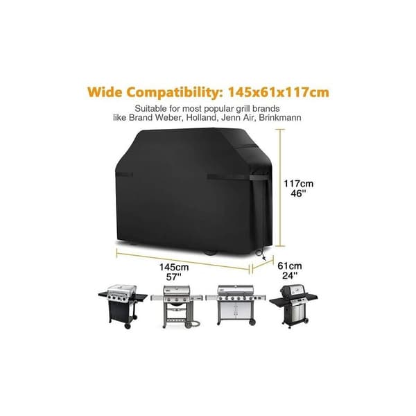Waterproof Windproof Ripstop Grill Cover with Straps Storage Bag 145x61x117cm