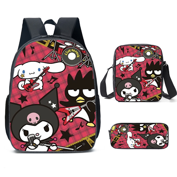 Tecknad Kuromi tredelat set Cinnamon dog KT katt tecknad grund- och gymnasieelever skolväska barnryggsäck 37 Backpack