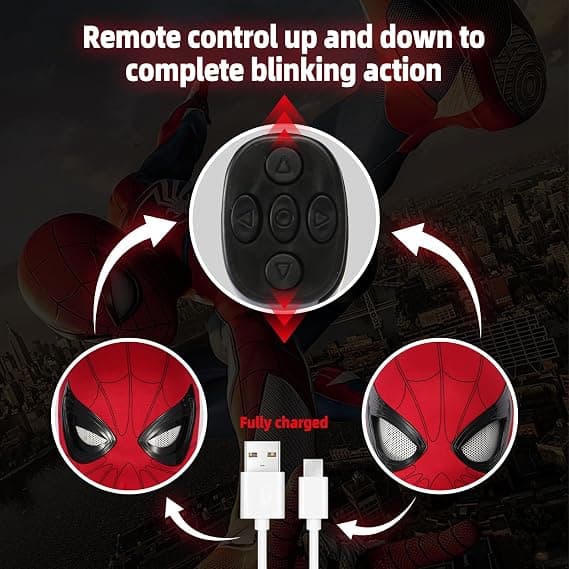 Spider-Man 1:1 Remote Control Elastic Mask with Movable Eyes for Cosplay (Chin Control)