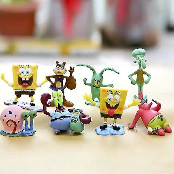 8 stk dekorasjonsleker SvampeBob Firkant figurer sett Bleksprut, Sandy Cheeks, Patrick Stjerne, Herr Krabbe [GL]
