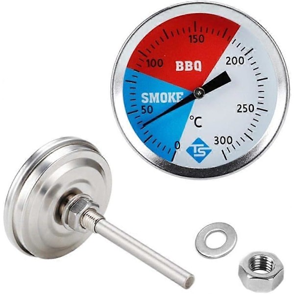 Røyktermometer i rustfritt stål - Opptil 300C - For alle griller, røykeovner, røykere og grillvogner - Analog - Grilltilbehør