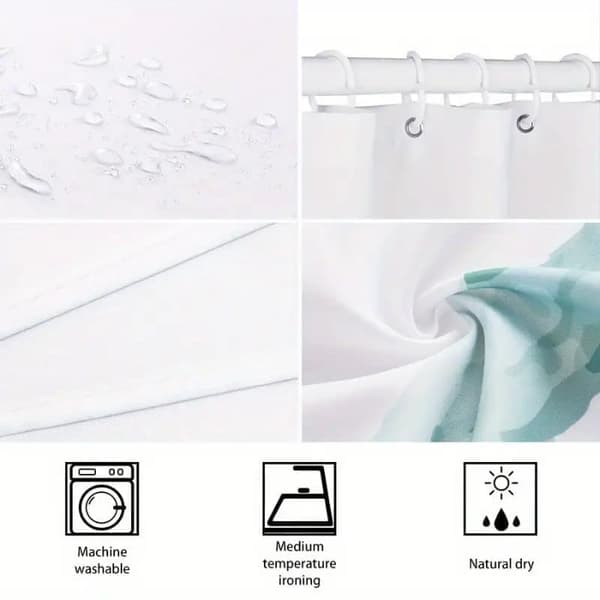 Blå Ocean Duschdraperi med Snäckor & Sjöstjärnor, Polyester, Hög Kvalitet, 12 Krokar, Badrumsdraperi_TF_TF 4pcs