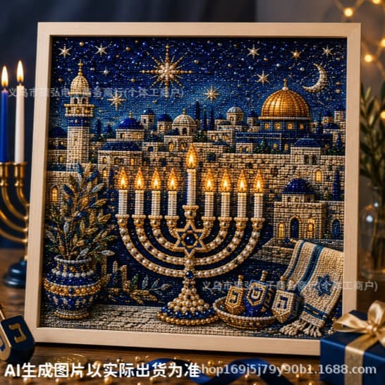 Gør-det-selv perlekunstsæt til Hanukkah-pynt - Håndlavet håndværkssæt 20*20cm Framed DIY Material Kit Bear Desktop