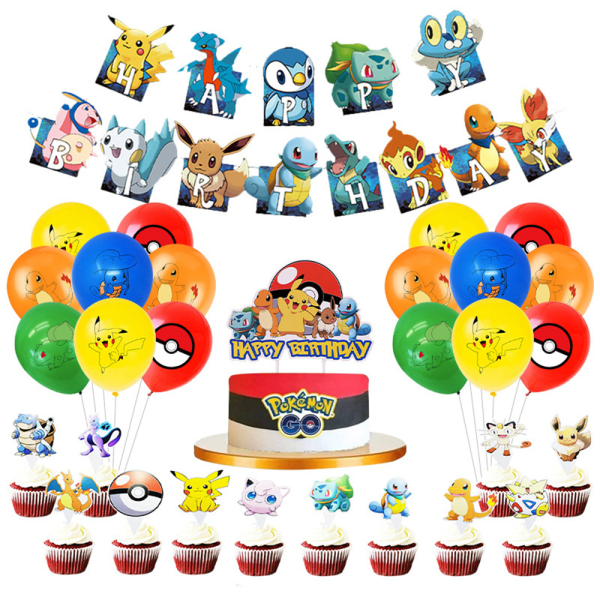 REMAKE Pikachu Tema Födelsedagsfest Banner Ballonger Dekorationer Set