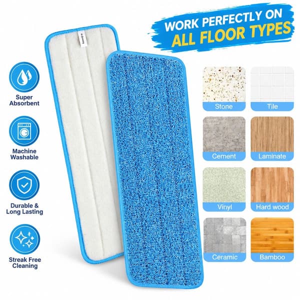Återanvändbara moppdynor i mikrofiber - 8-pack ersättningshuvuden för hemstädning