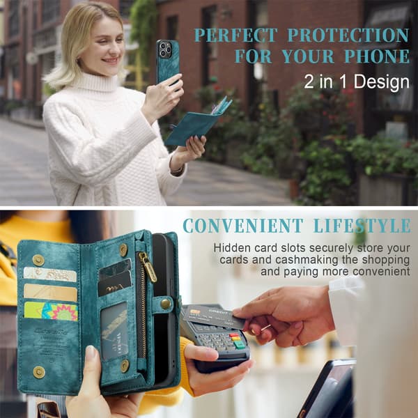 Retro Leather Wallet Case with Card Holder for iPhone 16 & Samsung, Magnetic Flip Cover B B Blue iPhone16 Plus