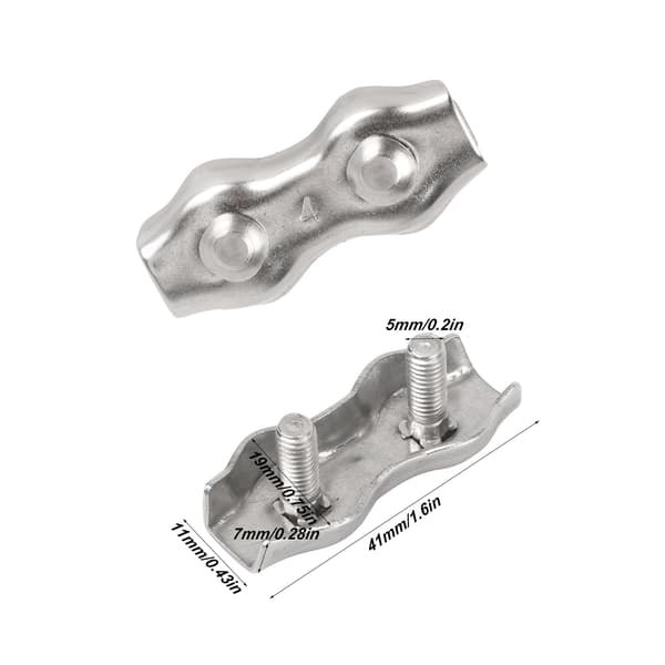 Rustfri stål duplex wire clips 4mm til kabelhegn, midlertidig hegn, markisemontering 12 stk sølv