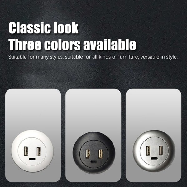 Sisäänrakennettu työpöytälaturi USB TYPE-C huonekalupistorasia lataus White