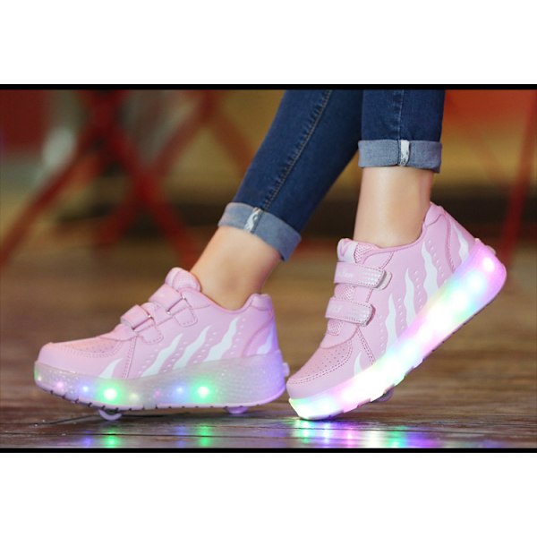 LED Rulleskøyter for Barn, Lysende Rullesko med Hjul Rosa Pink 32