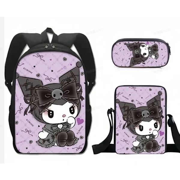 Tecknad Kuromi tredelat set Cinnamon dog KT katt tecknad grund- och gymnasieelever skolväska barnryggsäck 38 Backpack