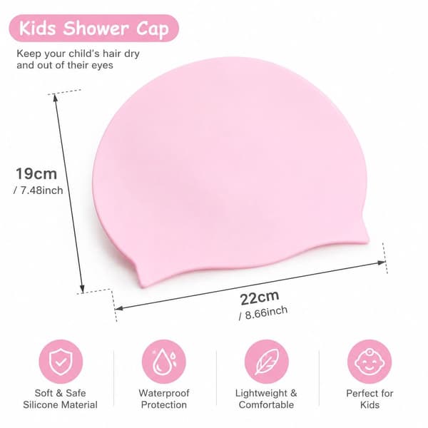 Silikon badehette 3-pakning - Elastisk vanntett badehette med ørebeskyttelse - Rosa, lilla og hvit badehette for barn