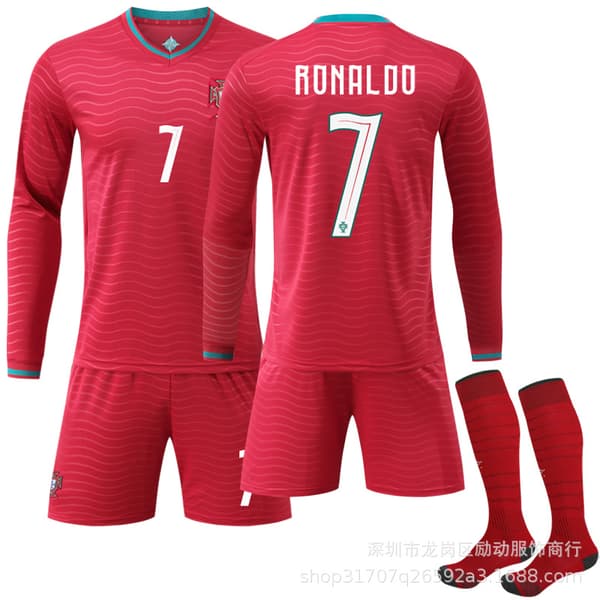 Herre langærmet fodboldtrøje - Portugals landsholdstrøje, nummer 7, efterår/vinterudgave Size 8 with socks #L