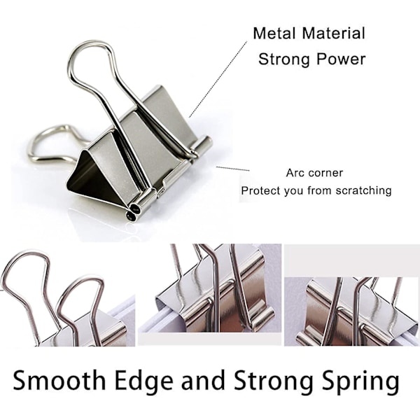 Piao Ekstra Store Binder Clips 1,25 tommer (20-pak), Store papirclips til kontor- og hjemmeartikler, sølv
