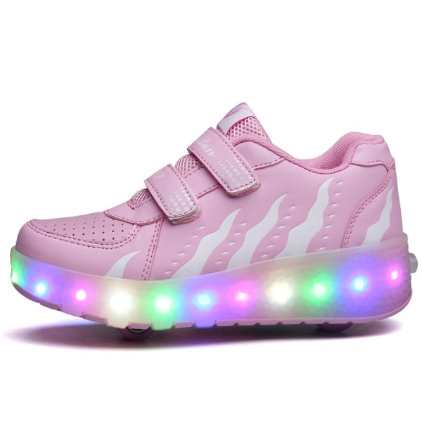 LED Rulleskøyter for Barn, Lysende Rullesko med Hjul Rosa Pink 36
