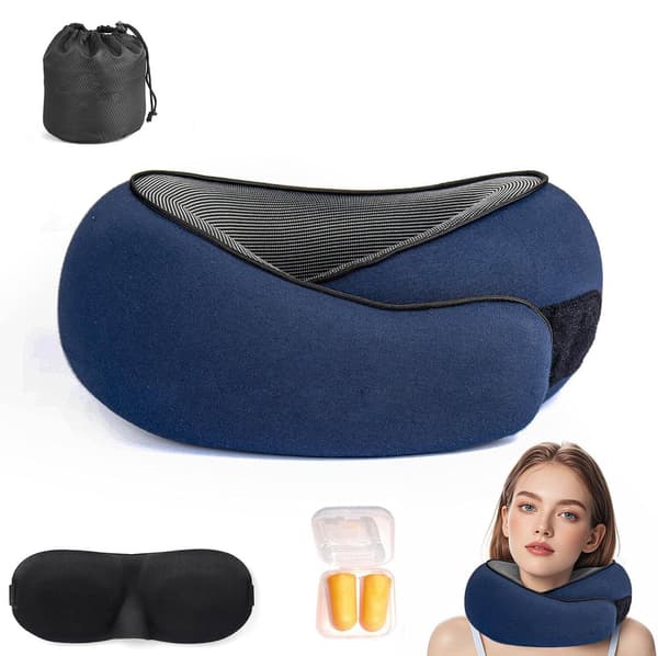 Bekväm Resekudde Memory Foam Nackstöd för Användning i Flygplan Bil Kontor Blå