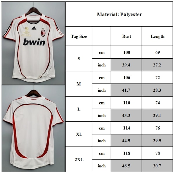 AC MILAN 2007 CHAMPIONS LEAGUE FINAL Retro Fotbollströja för Män, S-2XL S