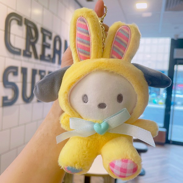 Tegneserie Kuromi dukke skoletaske vedhæng dukke plys legetøj par nøglering taske vedhæng Plush Macaron Series-Pudding Dog 11cm (with keychain)