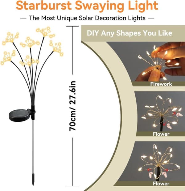 Solar Light 6-pack Garden Light Ground Spike Waterproof Outdoor Lighting for Path & Party_TF_TF varmvitt ljus, 4-pack
