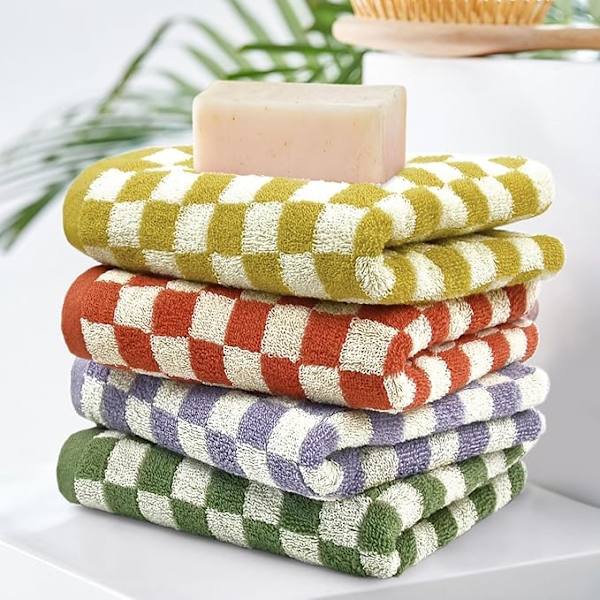 Badrumshanddukar Set om 4, Mjuka Handdukar Mjuk Bomullshandduk Mycket Absorberande Handduk, Storlek 35 x 74 cm (Rosa/Grå/Grön/Vit)