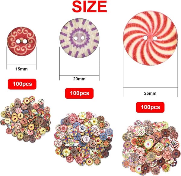 300-pakning Knapper Klær Knapper Syknapper Runde Barneknapper Dobbelthulls Tre Syknapper for Søm 15mm 20mm 25mm 100