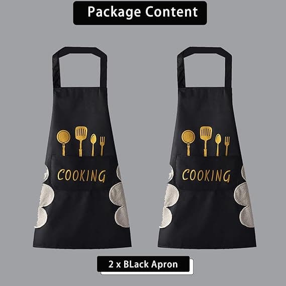 Köksförkläde för kvinnor med fickor, vattentätt, matlagning, bakning, svart, 2-pack