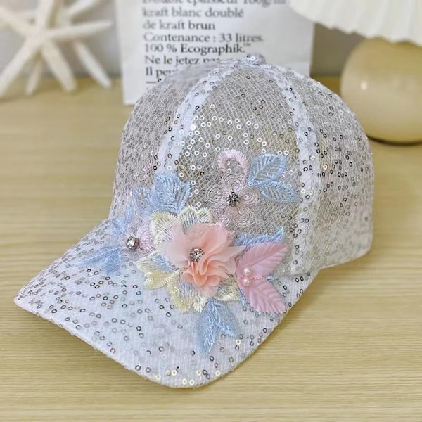 Hatte dame duckbill cap high-end ansigt lille koreansk sommer baseball cap forår og sommer solhat ny solhat mænd Snowflake flower【white】