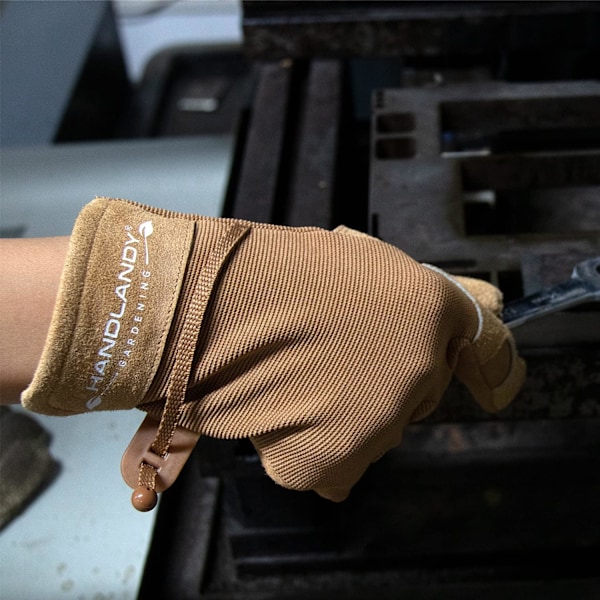 Hagehansker for kvinner Fleksible & Holdbare, Pustende Utility Arbeids hansker Heavy Duty Lær Hage Yard Glove (Small, khaki)