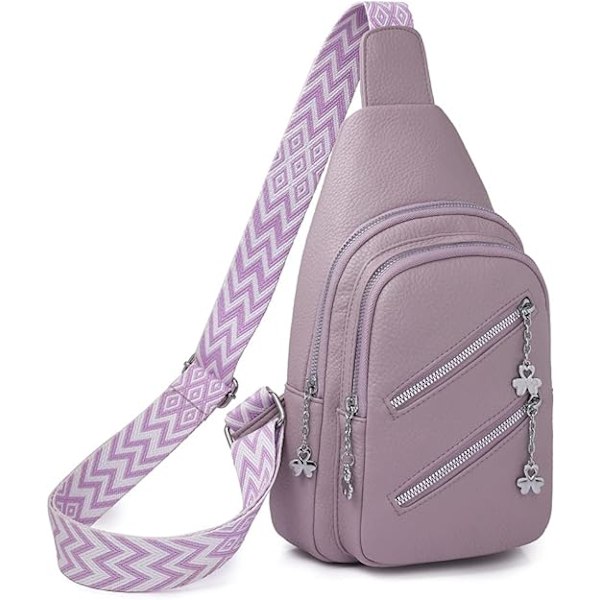 Slyngetaske til kvinder, Crossbody Fanny Packs PU Læder Crossbody Tasker Brysttaske Flere Rum Bæltetaske Pung med Justerbar Rem 30cm Purple