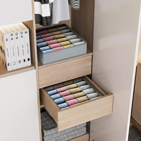 Foldbar Opbevaringsboks til Sokker og Undertøj 24 Rum Skuffeorganisator Foldbare Stofkurve Grå 2-pak