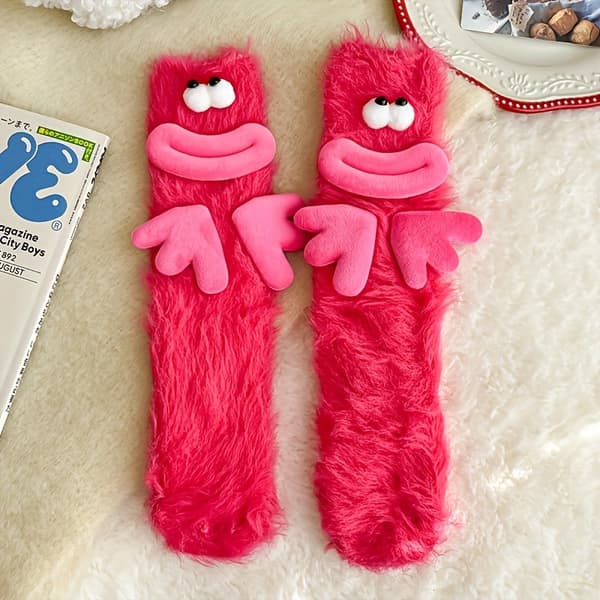 Humor Vinter Sokker Sæt med 2 - Grimt Design med Store Øjne & Mund, Bløde Mid-læg Sokker til Kvinder Efterår/Vinter 1Pairs ONE SIZE