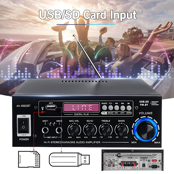 2000W förstärkare integrerad förstärkare Bluetooth 5.0 HiFi stereo förstärkare digital FM