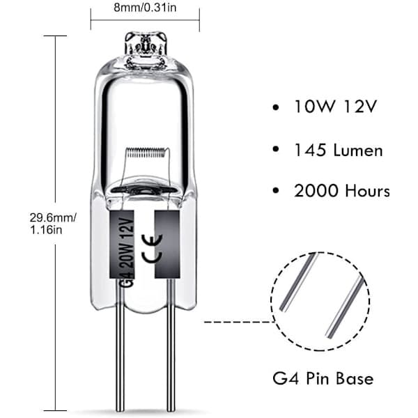 G4 halogenlampor 10W 12V - Varmvitt - 12 st 12pcs 10W