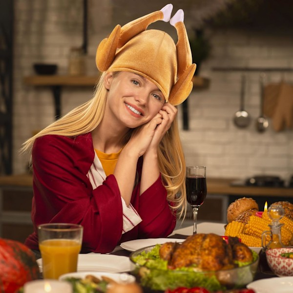 2 stk Thanksgiving Stekt Tyrkisk Hatt, Halloween Nyhet Hatt for Barn Kvinner & Menn, Thanksgiving Party Favor Forbruksvarer, Thanksgiving Kostyme